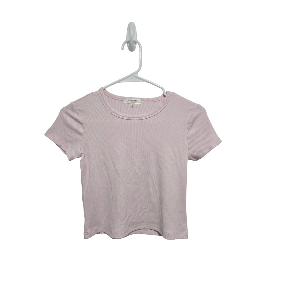 No Comment Girls Ribbed T-Shirt Top Light Pink‎ Short Sleeve Casual - Medium